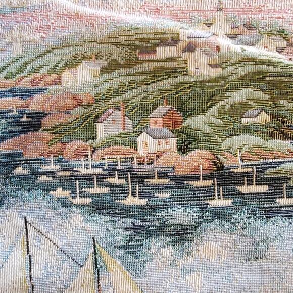 VTG 27x27 Tapestry Fabric Sample LaCrosse Furniture Co Country Nautical Landscap - Picture 4 of 7